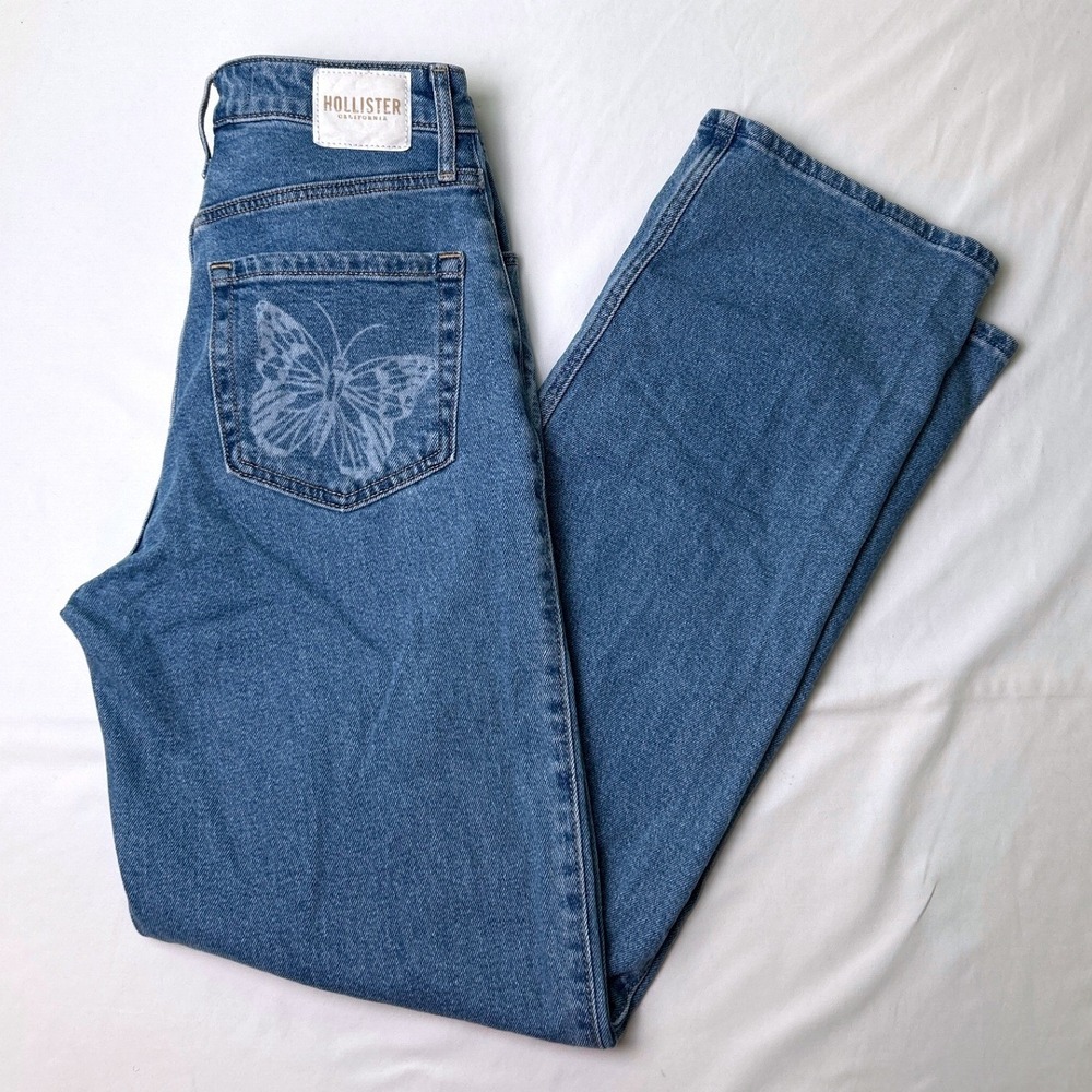 Hollister Women Butterfly Ultra High-Rise Dad Jeans Size 5/27 Blue Stretch Denim
